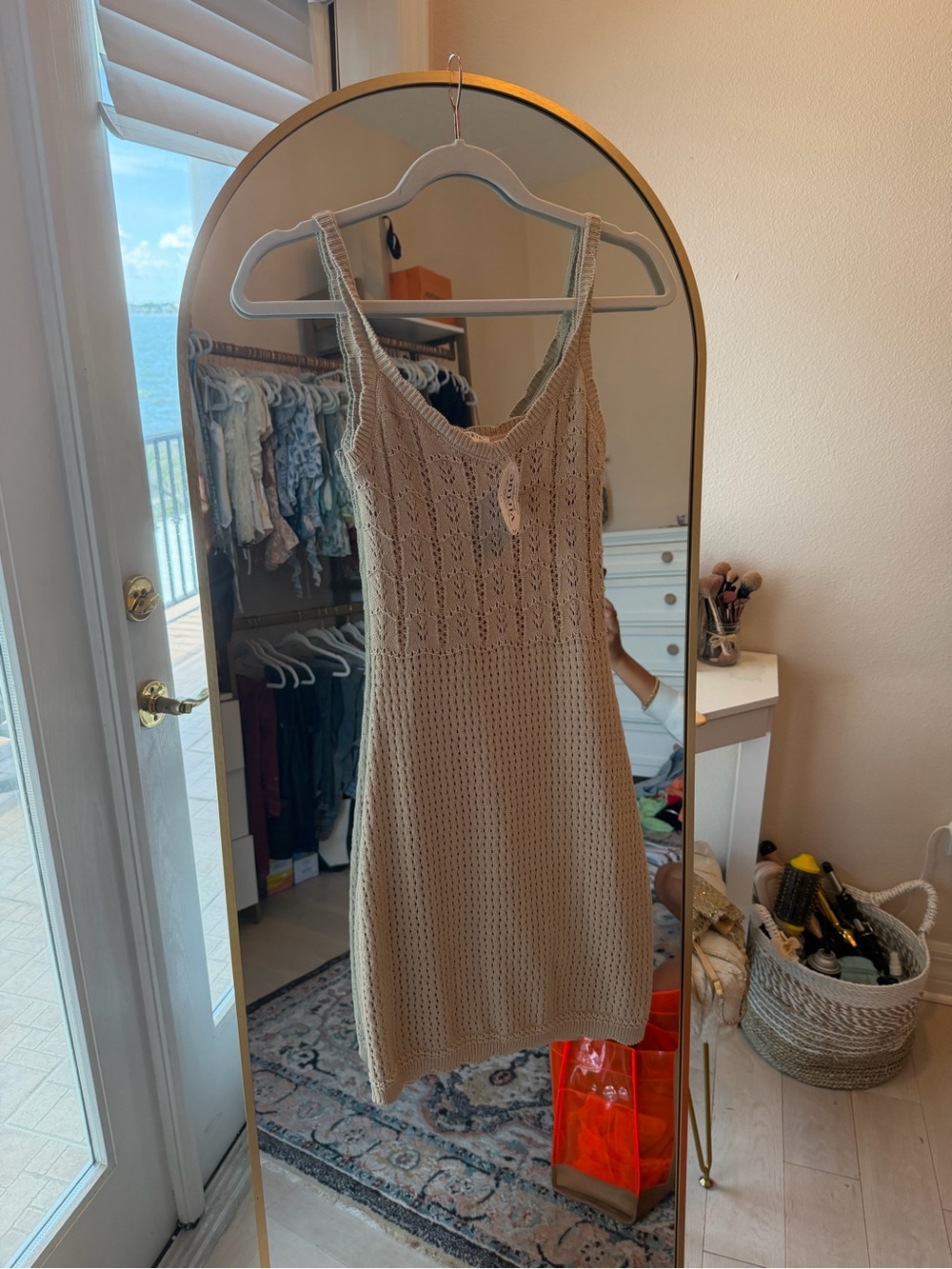 Knit Beige Crochet Tank Dress
